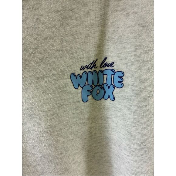 White Fox Pullover Hoodie with Light Blue Print in Front and Back in Light Gray - Picture 2 of 9